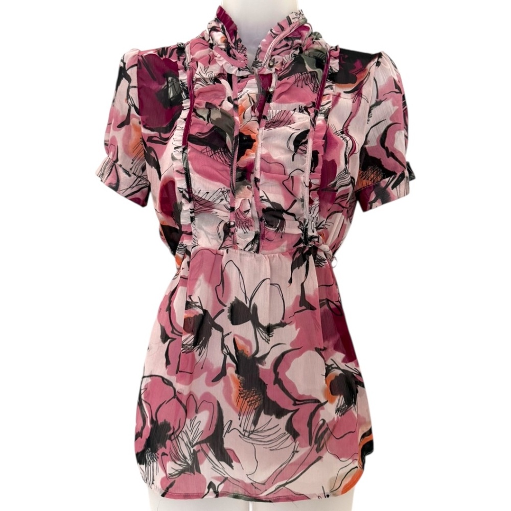 New York & Co Pink Mauve Floral Chiffon Blouse